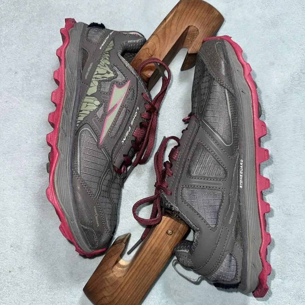 Altra Lone Peak 4 Shoes Womens 7 Gaiter Trap Trail Running Barefoot Grey Hiking